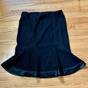 Black Flared Pencil Skirt with Gold Pinstripes